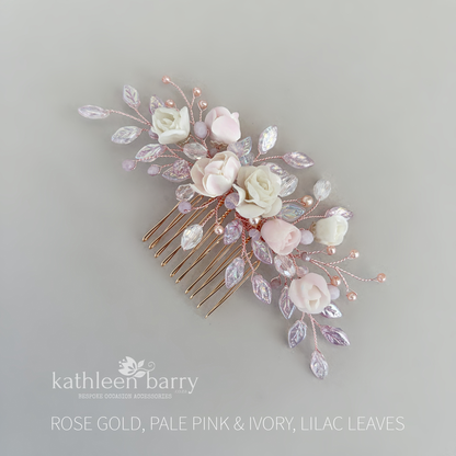 Gardenia statement floral and pearl hair comb -  Custom color options available