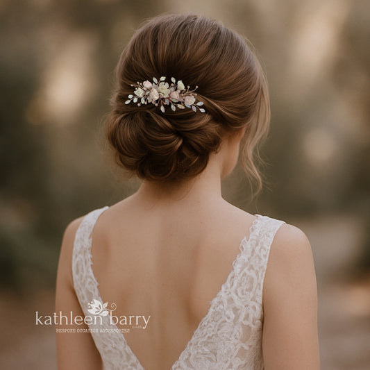 Gardenia statement floral and pearl hair comb -  Custom color options available