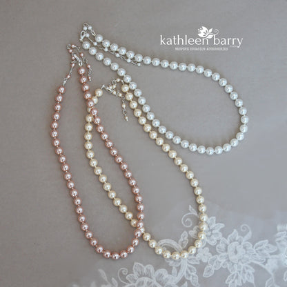 Gayaat Simple pearl necklace - 8mm Czech glass pearls available in 3 pearl color options with extension chain