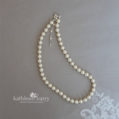 Gayaat Simple pearl necklace - 8mm Czech glass pearls available in 3 pearl color options with extension chain