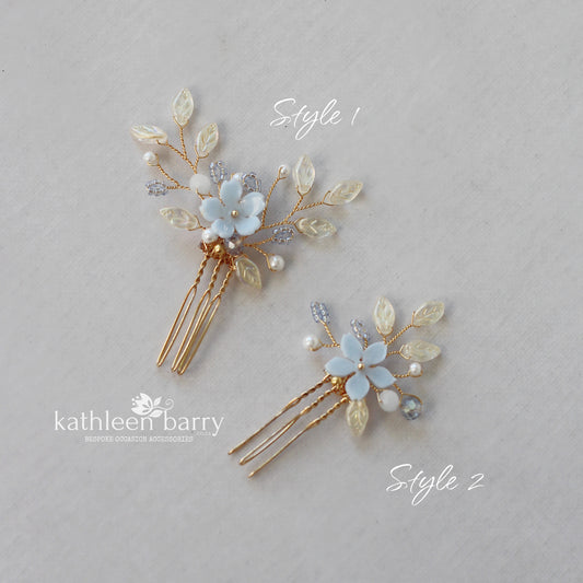 Gisela Flower leaf hair pin set or individually - assorted custom colors & finishes to order