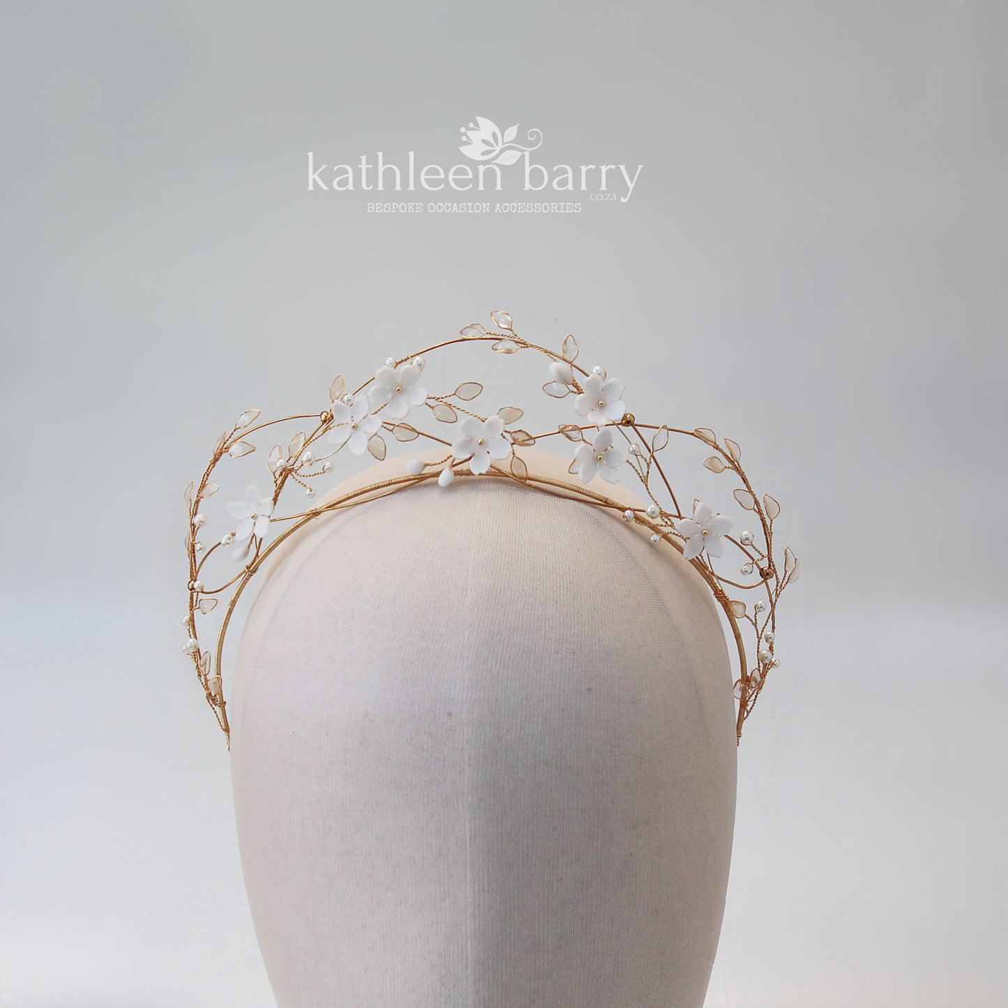 Delicate Tiara style wedding crown flowers transparent leaves and pearls  - Custom colors available - STYLE Lisinka
