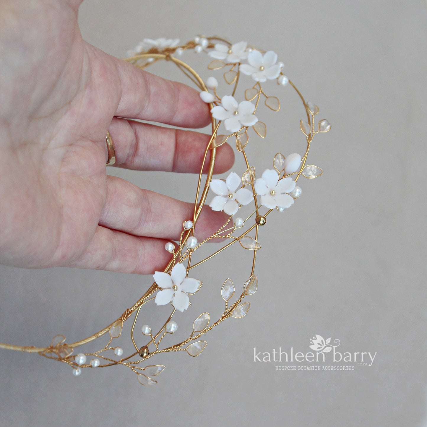 Delicate Tiara style wedding crown flowers transparent leaves and pearls  - Custom colors available - STYLE Lisinka