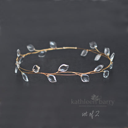 Greek Orthodox Stefana wedding circlet crown set - leaves (set of two) Available in silver, gold or rose gold finish