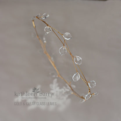 Greek Orthodox Stefana wedding circlet crown set - leaves (set of two) Available in silver, gold or rose gold finish