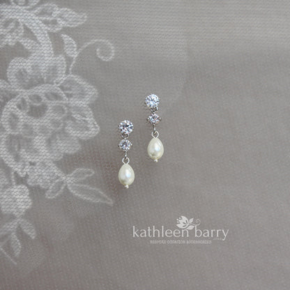 Hazel double Cubic Zirconia studs & pearl drop earrings and or necklace - Sterling silver + Nickel free