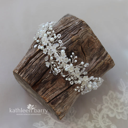 Ira delicate flower wedding headband - Assorted colors available - Finish options: Silver, gold or rose gold