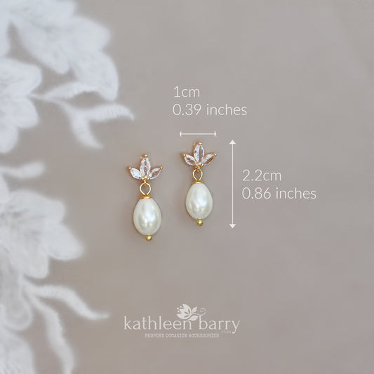Petite pearl drop earrings with gold plated cubic zirconia stud detail - Nickel free only available in gold and ivory