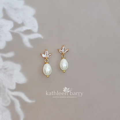 Petite pearl drop earrings with gold plated cubic zirconia stud detail - Nickel free only available in gold and ivory