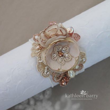 Jeanine wrist corsage cuff bracelet - Rose gold, gold or silver finish (colors on request)