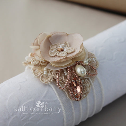 Jeanine wrist corsage cuff bracelet - Rose gold, gold or silver finish (colors on request)