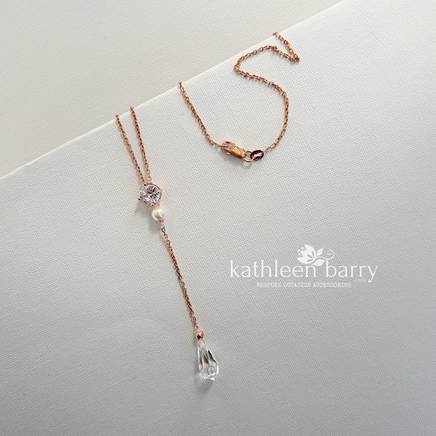 Rose gold or silver Dainty CZ Y Necklace, Bridal Drop Necklace, Pearl Wedding neck chain