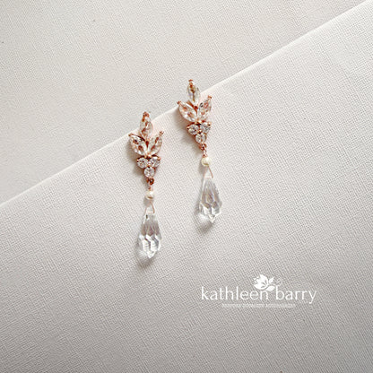 Jessica Rose Gold Crystal Drop Earrings Marquise cut cubic zirconia
