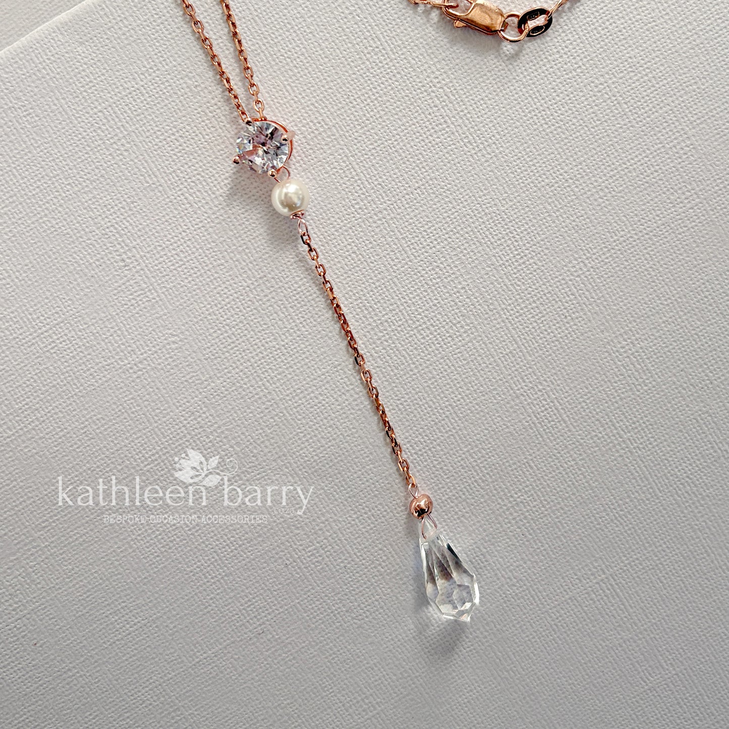 Rose gold or silver Dainty CZ Y Necklace, Bridal Drop Necklace, Pearl Wedding neck chain