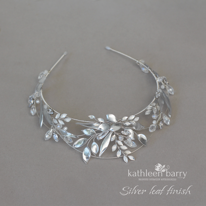 Leaf detail wedding Tiara  – custom colors available