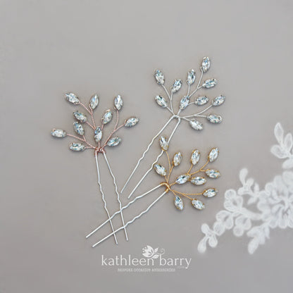 Crystal rhinestone wedding hair pin - Rose gold, gold or silver - Clear or assorted colors STYLE Julia