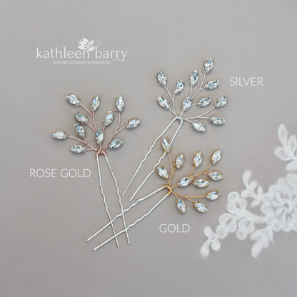 Crystal rhinestone wedding hair pin - Rose gold, gold or silver - Clear or assorted colors STYLE Julia