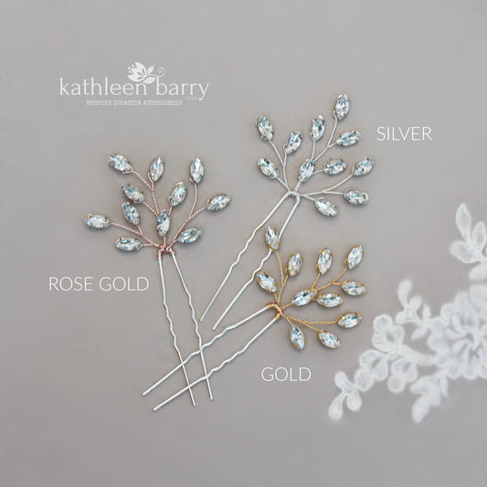 Crystal rhinestone wedding hair pin - Rose gold, gold or silver - Clear or assorted colors STYLE Julia