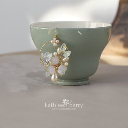 Justine floral hoop earrings - Available in gold, silver & rose gold - pearl color options