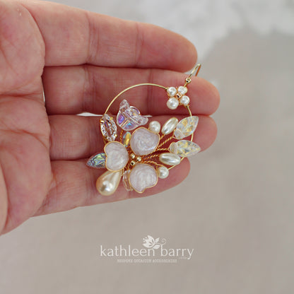 Justine floral hoop earrings - Available in gold, silver & rose gold - pearl color options