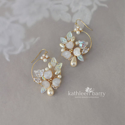 Justine floral hoop earrings - Available in gold, silver & rose gold - pearl color options