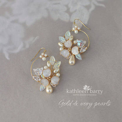 Justine floral hoop earrings - Available in gold, silver & rose gold - pearl color options