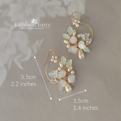 Justine floral hoop earrings - Available in gold, silver & rose gold - pearl color options