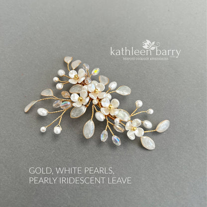 Dainty Bridal Hair Clip – Lightweight Floral Pearl Accessory – Silver, Gold or Rose Gold