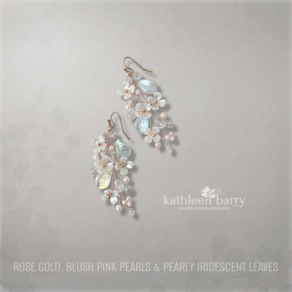 Kathy Flower Pearl Wedding Earrings – Gold Silver Rose Gold Bridal Earrings