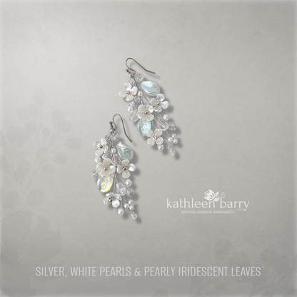 Kathy Flower Pearl Wedding Earrings – Gold Silver Rose Gold Bridal Earrings