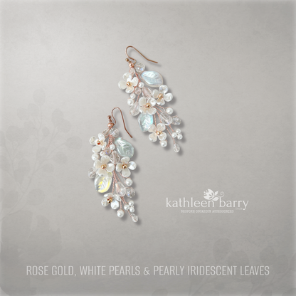 Kathy Flower Pearl Wedding Earrings – Gold Silver Rose Gold Bridal Earrings