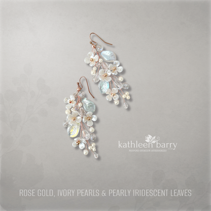 Kathy Flower Pearl Wedding Earrings – Gold Silver Rose Gold Bridal Earrings