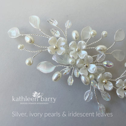 Dainty Bridal Hair Clip – Lightweight Floral Pearl Accessory – Silver, Gold or Rose Gold