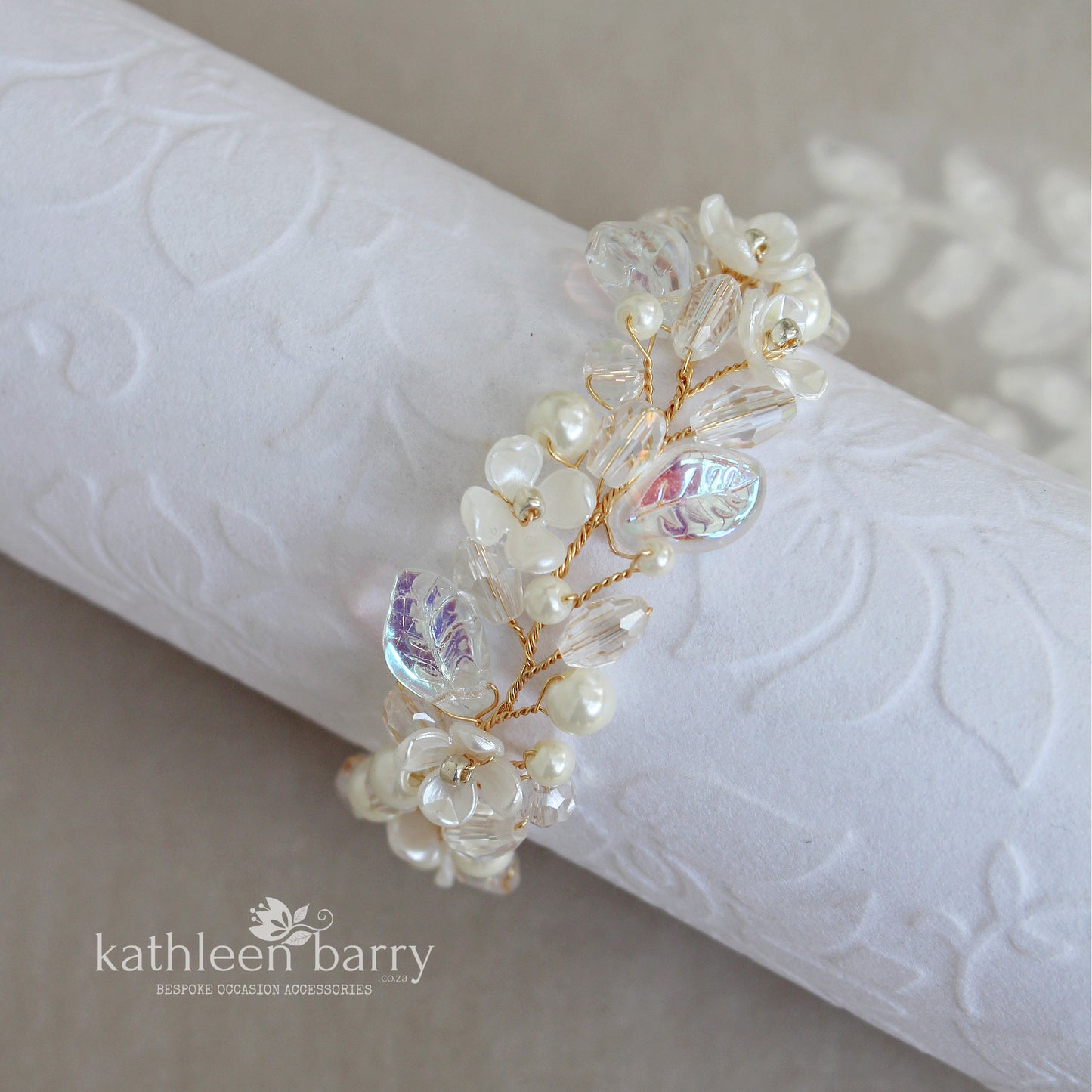 Kathy Classic Floral Pearl Bridal bracelet - Silver, gold or rose gold