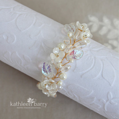 Kathy Classic Floral Pearl Bridal bracelet - Silver, gold or rose gold