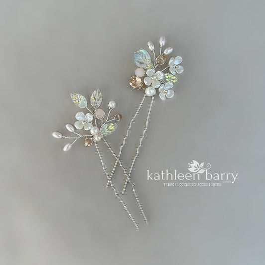 Kathy Floral Bridal Hair Pins Wedding Hair Accessories Pearl Flower Hair Pins