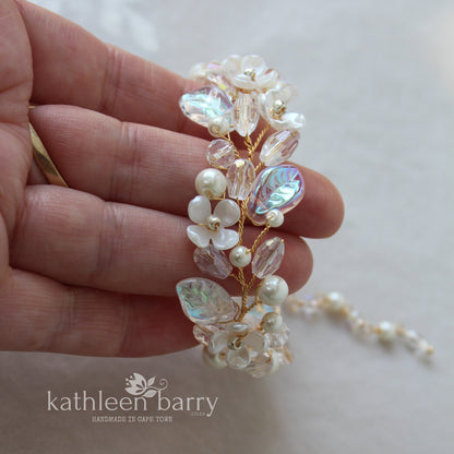 Kathy Classic Floral Pearl Bridal bracelet - Silver, gold or rose gold