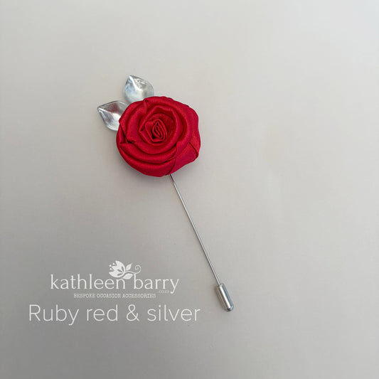 Handmade Fabric Rose Boutonnière – Custom Color Lapel Pin - Quick to despatch