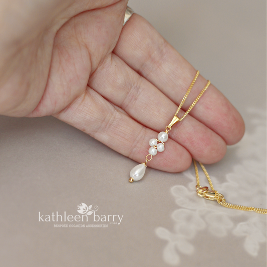 Dainty pearl drop wedding or occasion pendent necklace on chain, silver, gold or rose gold finish