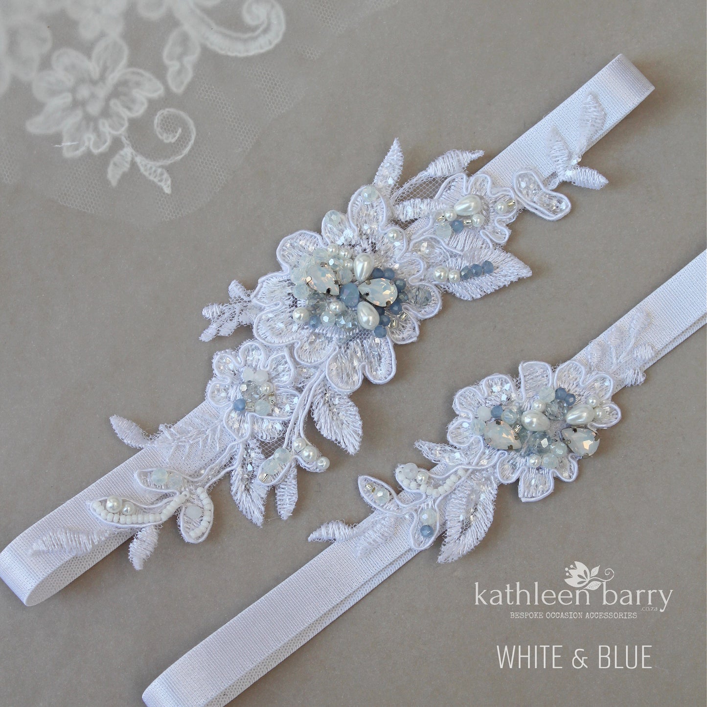 Larissa herloom Lacel garter set of two or individually - Opalescent Rhinestone, crystal and pearl FROM