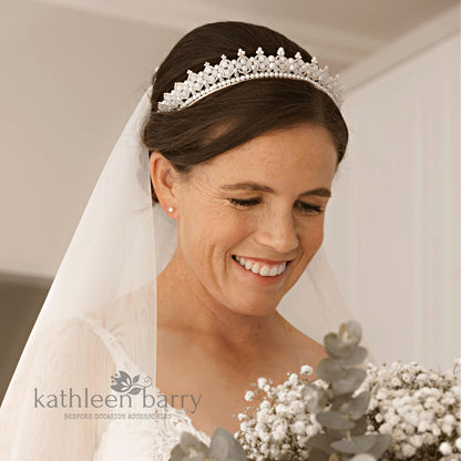 Tessa white beaded crown tiara style - custom colors available