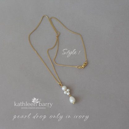 Lauren pearl pendant necklace available in Silver, gold or rose gold