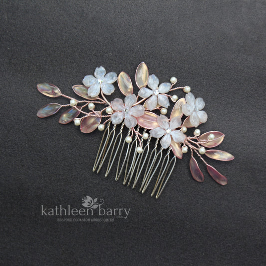Lee-Ann flower leaf wedding hair comb assorted colors to order