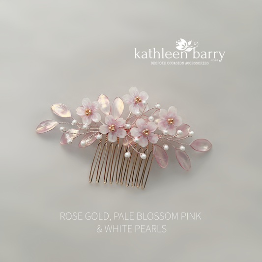Sakura Cherry Blossom Hair Comb - Gold, silver or rose-gold colors to order wedding hair accessories