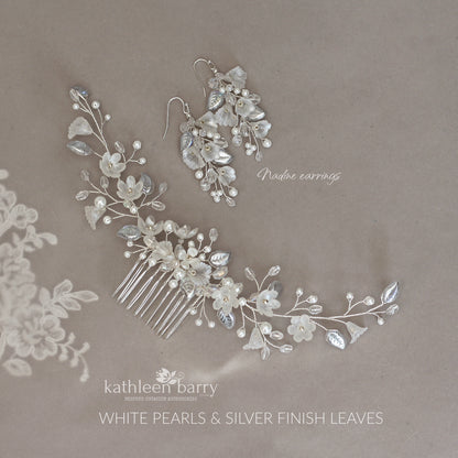 Leonore hair comb vine style wedding floral hairpiece - Assorted finish & color options available