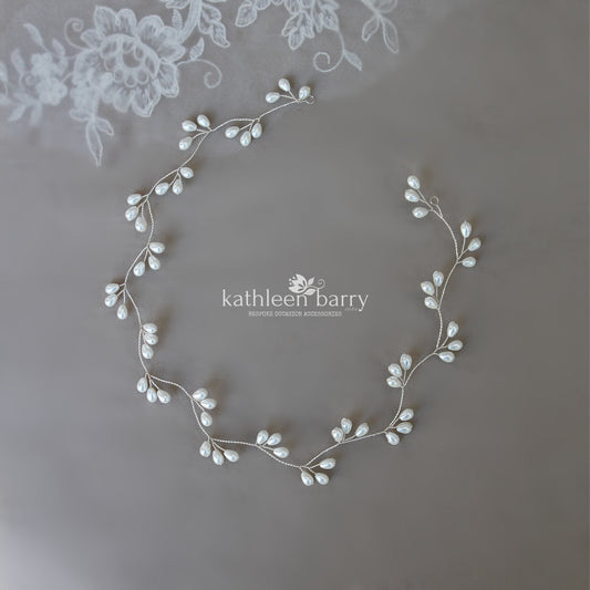 Libby hair wreath headband simple pearl drops available in silver, gold and rose gold