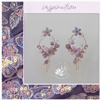 Statement lilac floral hoop earrings - custom colors to order