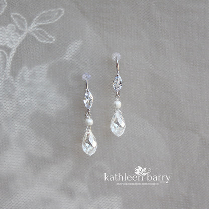 Melanie Crystal drop earrings with Cubic Zirconia detail - Silver or Gold finish (Nickel free)