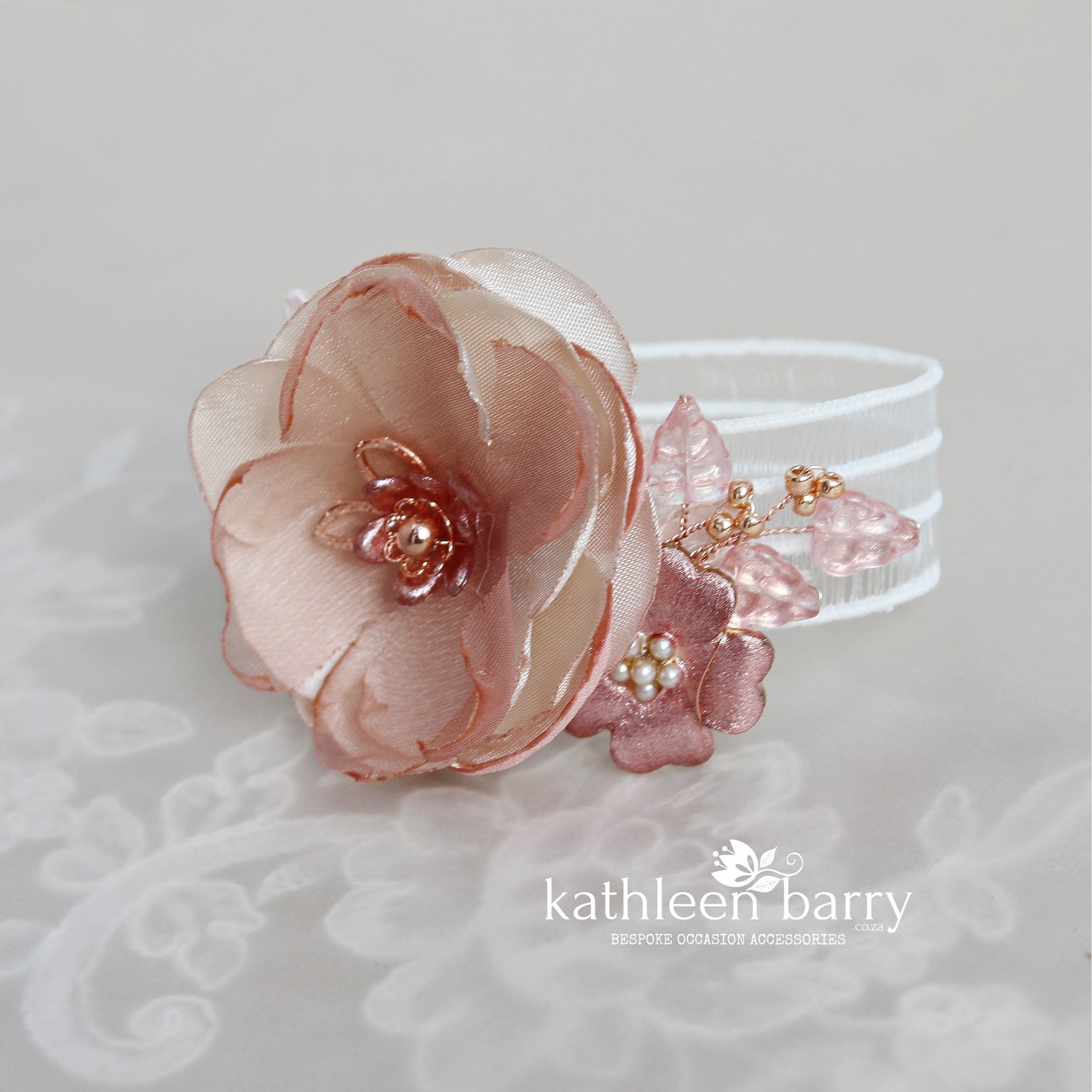 Kayla wrist corsage / cuff bracelet - Rose gold, gold or silver finish (colors on request)