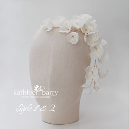 Cascading floral hair vine wedding hairpiece, silver gold or rose gold, mix and match style options - flower colors to order